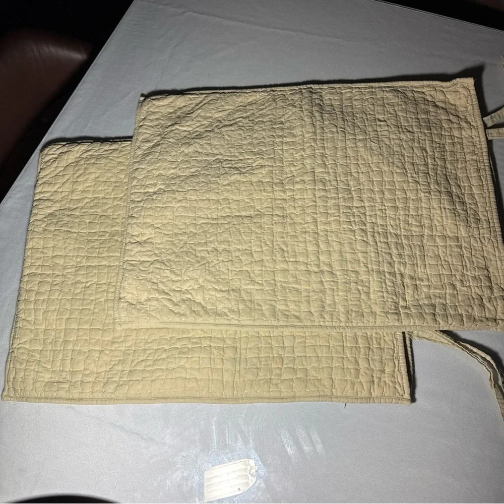 2 Pottery Barn Pick Stitch Standard Pillow Shams Linen CTN Quilted CottageCore